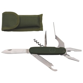 Multi-tool pocket knife green with case, with pincers
