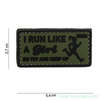 101 INC 3D PVC patch &quot; I run like A Girl &quot; Green