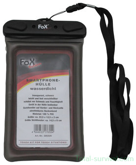 Fox outdoor Waterproof document bag / mobile phone bag, black transparent, lanyard