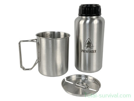 Pathfinder Stainless Steel Drinking Bottle 1L + Drinking Cup 0.75L with lid