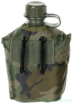 US Plastikfeldflasche mit H&uuml;lle 1L, woodland camo, BPA-frei