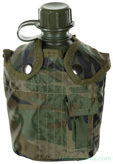 US canteen 1L with cover and alice clips, woodland camo, BPA free