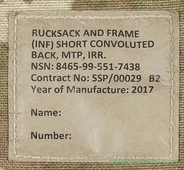 Britischer Rucksackund frame &quot;INF Short convoluted back&quot; mit Seitentaschen, MTP IRR
