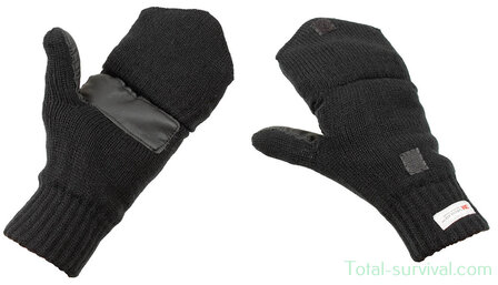 MFH Knitted Gloves/ Mittens, fold-back, black, 3M&trade; Thinsulate&trade;