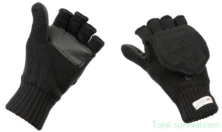 MFH Knitted Gloves/ Mittens, fold-back, black, 3M&trade; Thinsulate&trade;