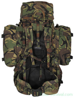 Dutch army ARWY field backpack 120L with side bags and Daypack carriers, Woodland DPM