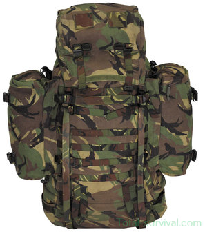 Dutch army ARWY field backpack 120L with side bags and Daypack carriers, Woodland DPM