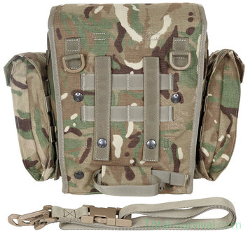 British Army Molle Field Pack Gas Mask Bag With Side Pockets, Shoulder and Leg strap, MTP Multicam