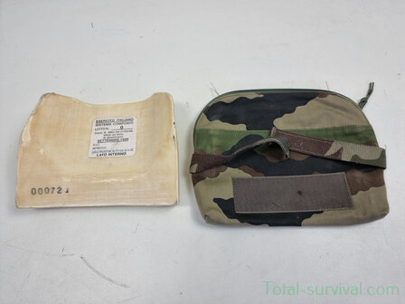 Italienische Kevlar K&ouml;rperschutzplatte aus Verbundwerkstoff mit Tasche CCE camo, Unterleib, Level 3 NIJ STD 0101.03, 19 x 15 CM