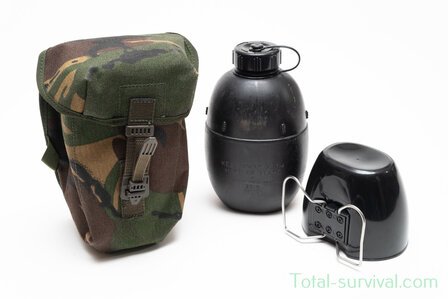 British Crusader canteen 1L with cup and DPM camo bag