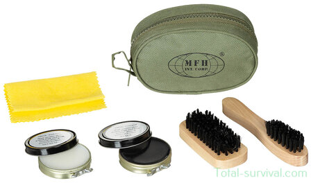 MFH Shoe polish set, 2 brushes, 2 Shoe polish cans
