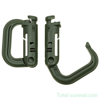 MFH Carabiner, Plastic, &quot;MOLLE&quot;, OD green, 2-pack