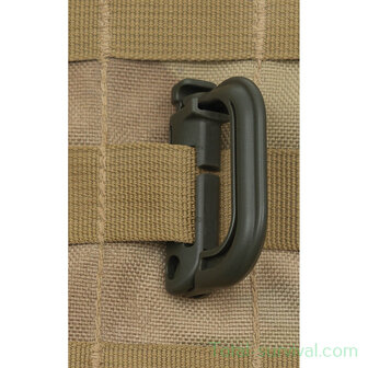 MFH Carabiner, Plastic, &quot;MOLLE&quot;, OD green, 2-pack