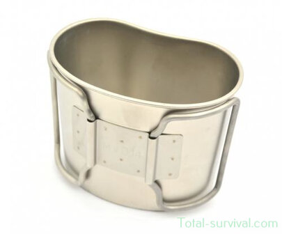 Dutch army Canteen Cup, Stainless Steel, foldable handles