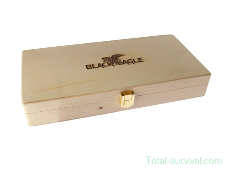 Couteau Black Eagle Bushcraft noir avec manche en bois d&#039;olivier