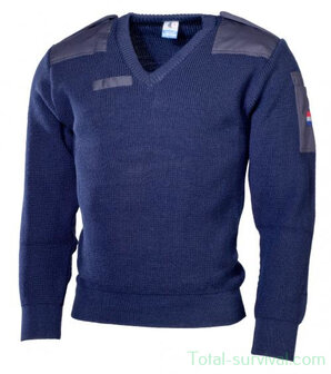 Pull commando de la police militaire n&eacute;erlandaise en laine avec col en V, bleu