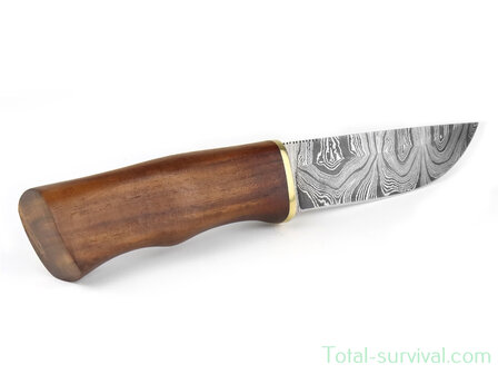 Njord Oskar Damast Bushcraft mes fixed blade met Palissander houten handvat