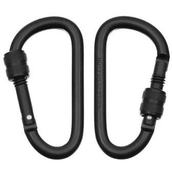 MFH Carabiner, screw cap, D 8mm x 8cm, 2-pack, black