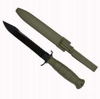 Glock Bundesheer FM81 field knife with saw blade and polymer sheath, OD green