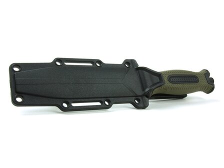 X-Treme Tactical Rescue Einsatzmesser mit S&auml;geblatt und Kunststoffscheide, schwarz/gr&uuml;n