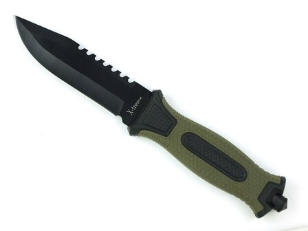 X-Treme Tactical Rescue couteau de terrain avec lame de scie et &eacute;tui en plastique, noir/vert
