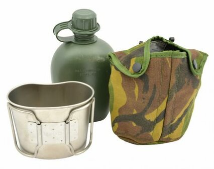 Dutch army canteen 1QT with stainless steel cup and DPM camo bag
