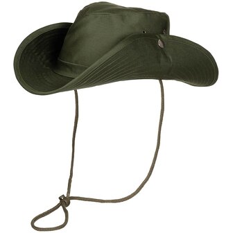 Chapeau de brousse MFH avec bouton poussoir sur les c&ocirc;t&eacute;s, vert olive