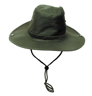 Chapeau de brousse MFH avec bouton poussoir sur les c&ocirc;t&eacute;s, vert olive