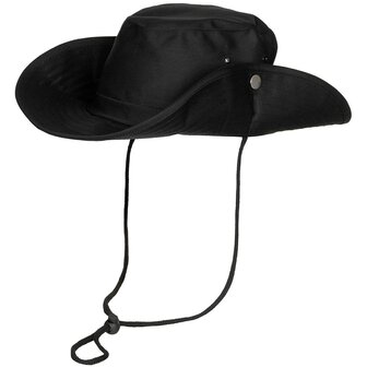 Chapeau de brousse MFH avec bouton poussoir sur les c&ocirc;t&eacute;s, noir