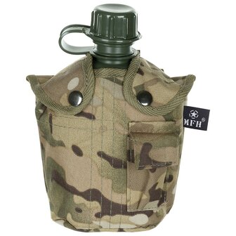 US Plastikfeldflasche mit H&uuml;lle 1L, MTP Operation-camo, BPA-frei