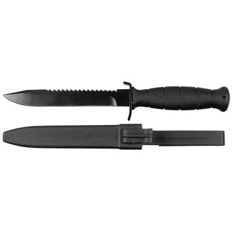 Couteau de terrain MFH Bundesheer FM81 avec lame de scie et &eacute;tui en plastique, noir