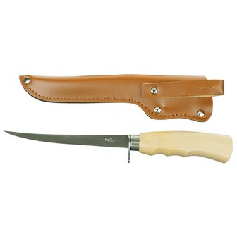 Couteau &agrave; fileter Fox outdoor avec manche en bois et fourreau