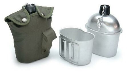 AB US aluminum canteen 1L with cup and cover, OD green