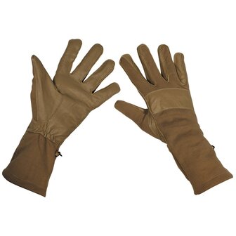 MFH Bundeswehr combat gloves, long cuff, leather palm, coyote tan