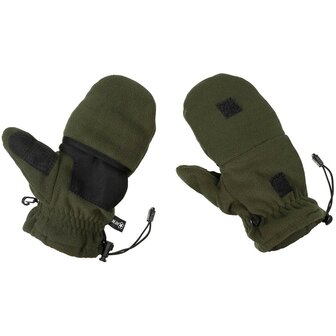 MFH Fleece gloves, fold-back with pull loops, OD green
