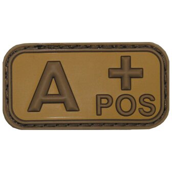 Blood type patch &quot;A Pos&quot; 3D, dark coyote