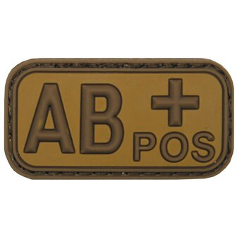 Blood type patch &quot;AB Pos&quot; 3D, dark coyote