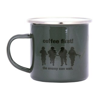 Fosco Emaille mok &quot; Coffee First ! &quot; 300 ml