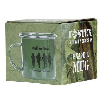 Fosco Emaille mok &quot; Coffee First ! &quot; 300 ml