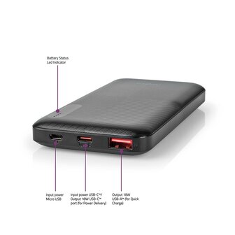 Nedis Draagbare Powerbank 10.000 mAh zwart