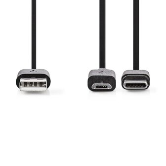 Nedis USB 2.0 2-in-1-Kabel 1,0 m, USB-A &lt; &gt; USB Micro-B / USB-C, 12 W, 480 Mbit/s