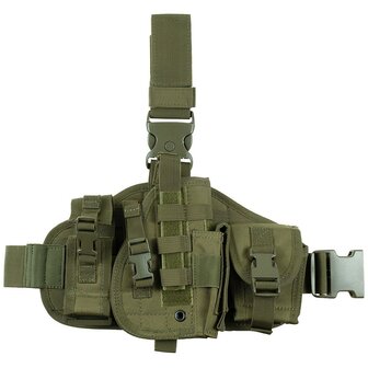 Holster de jambe de pistolet MFH Molle avec pochettes, droit, vert olive