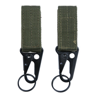 101 Inc Snap hook Molle karabijnhaak met sleutelhanger, 2-pack JFO03, legergroen