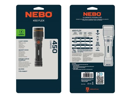 Nebo 450 Flex LED compact flashlight IP67, Rechargeable Li-Ion