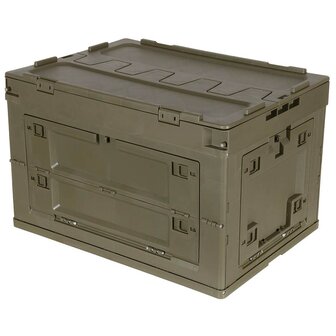 MFH plastic transport case 60L, foldable and stackable, OD green