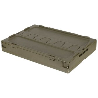 MFH plastic transport case 60L, foldable and stackable, OD green