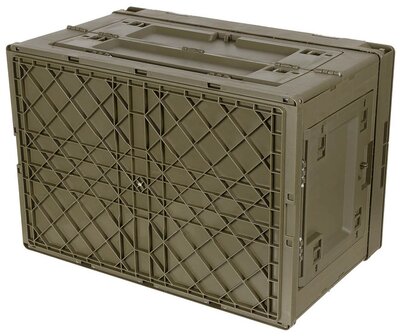 MFH plastic transport case 60L, foldable and stackable, OD green