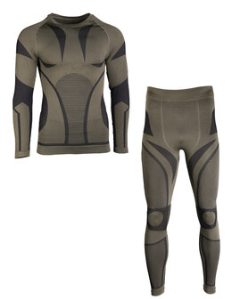 Mil-Tec Thermal Base Layer Set, Pants + Shirt, Performance ECW, OD green