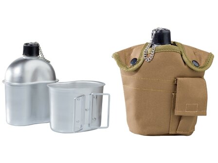 AB US aluminum canteen 1L with cup and cover, coyote tan