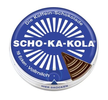 SCHO-KA-KOLA caffeine chocolate 100 grams in can, Whole milk